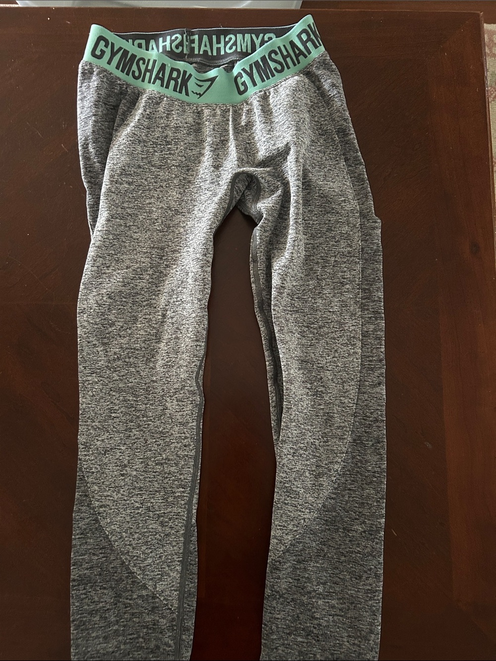 Gymshark Grey Heather Leggings with Mint Logo Waistband Accent